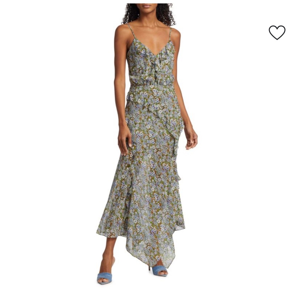 Veronica Beard Avenel Asymmetrical Silk Floral Dress - Blue and Green - Size 12